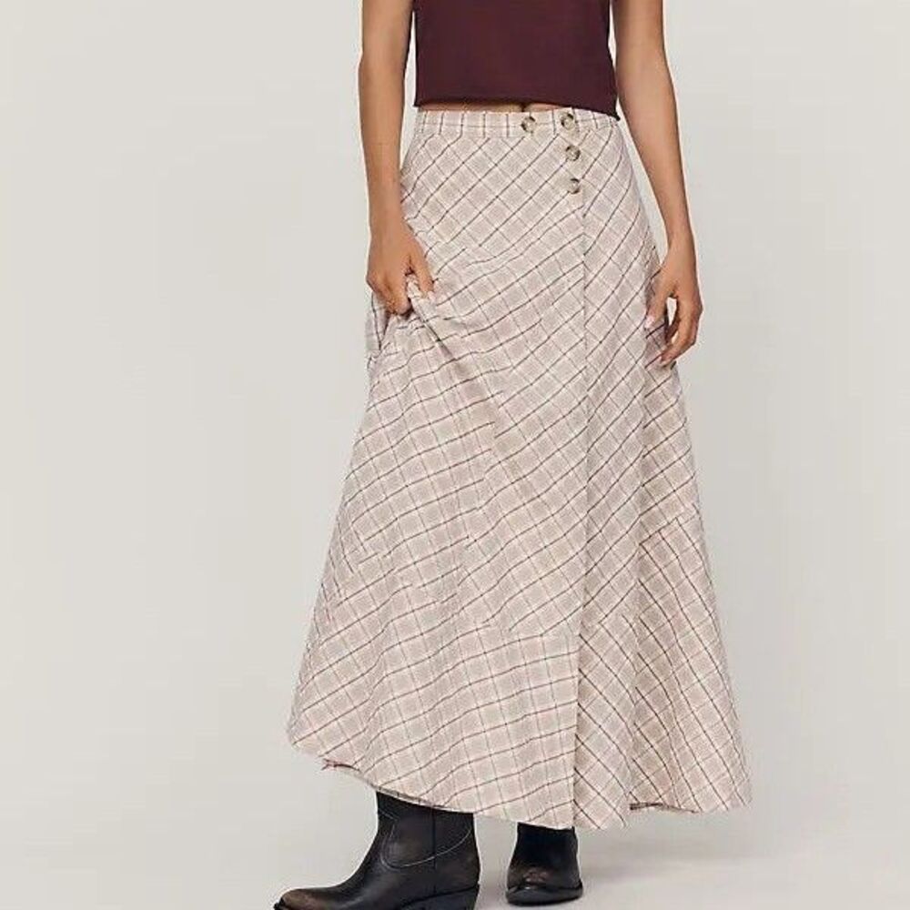 By Anthropologie Women's Olivette Plaid Bias-Cut Maxi Skirt Trendy XS 291807